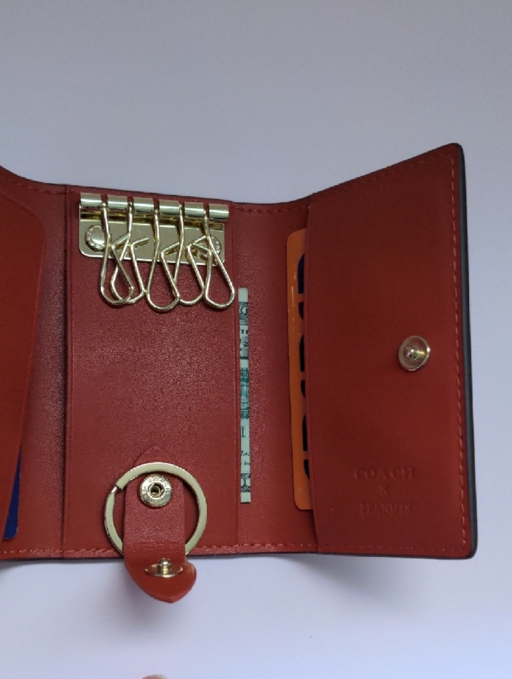 Coach X Peanuts 5 Key Case Wallet In Signature Canvas Snoopy Woodstock Print - Picture 4 of 10